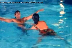 the unmarried hot couple is enjoying at the swim pool