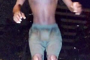 Brunette Amateur Teacher with Cute Skinny Body in Dorm Workout