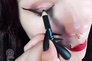 backstage of this hot brunette not my sister with long hair and piercing.