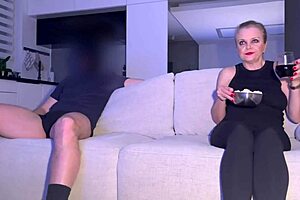 Mother-in-law seduces stepson on the couch