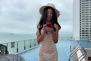 Wow, gorgeous Spanish teen Blanca craves that Russian cock for rough doggystyle pounding by the pool on vacation!