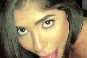 Petite 18-year-old Latina gags on deepthroat during casting. She swallows cum in mouth.