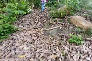 Dirty old man rips clothes to fuck busty stepdaughter with huge cock in jungle!