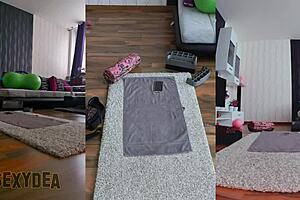 Diving into naked workout with big ass shaking in triple cam view