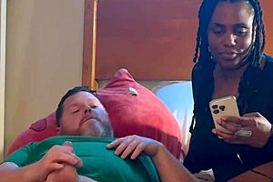 hey check out this amateur ebony chick sucking and fucking a white guy in the hood bedroom action