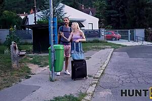 Experienced man satisfies another guy's blonde gf with pov blowjob and doggystyle sex for cash outdoors