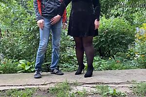 Whoa, secret desire of every male pervert hits with huge ass milf in heels flashing outdoors