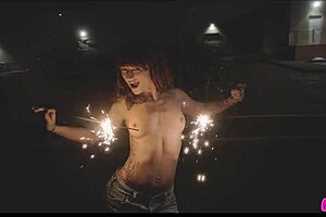 topless outdoors these sluts honey gold and dakota marr play with sparklers in public fun