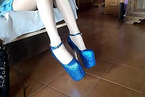 Are these ankle boots and blue very high heels turning you on?
