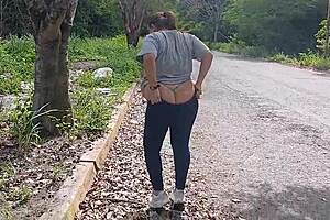 big boob latina girl flashes her tits and ass outdoors in public