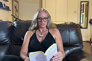 Nina Nite Reads For You In Fishnets As Curvy Mature Cougar Poses Solo