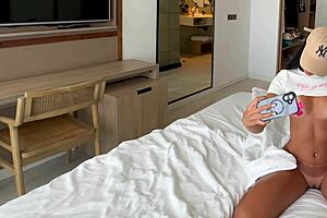 stepbrother uses drone to catch latin stepsis taking topless selfies outdoors in leggings and thong