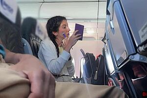 Public dick flashing in airplane - she got me to cumshot so fast in just 2 minutes 😏✈️