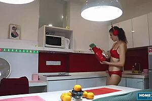 Julia Vearth and Alex Vearth deliver hot couple blowjob and riding in holiday quickie