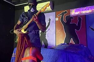 African teen stripper slut sucks huge cock during performance with dripping lingerie ripped
