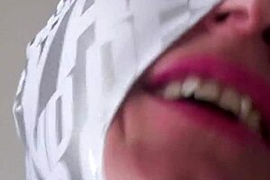 Vilja sex doll gags hard on cock in zentai