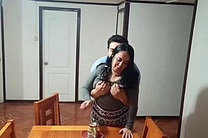 sex before breakfast on dining table with stepmother caught by surprise