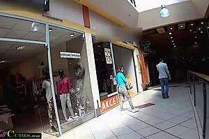 Shy Czech teen girl masturbates in public outdoor shop with European amateur cutie on first time