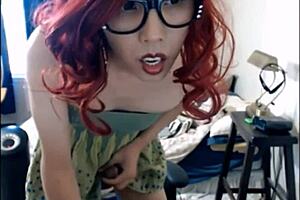 A hot shemale builds up intense solo orgasm live on webcam.