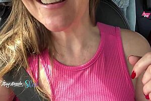 Naughty couple hints at outdoor creampie fun with natural tits and orgasm right on the street