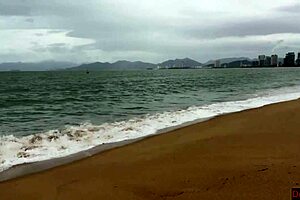 Oh babe, can I cum on your tits? Public cock flashing on the beach, ya know.