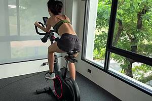 gym workout session today but next one i'll do fully naked with my curly hair and small tits showing off