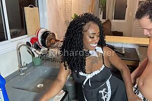 Intense raw fucking with sexy latina maid going bare skin on sheer platform!