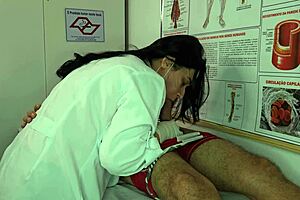 i'm a nurse getting so turned on by the patient's erection, fingering my wet pussy while sucking his big cock... oops, almost caught in the hospital!