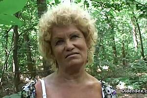 blonde hungarian granny fucked in the forest pov by stranger young guy in outdoor public nature