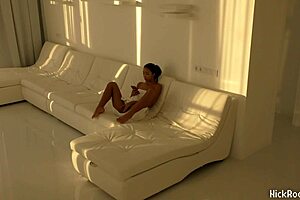 😈 black asian teen 18+ jumps on red cock, riding cowgirl and bent over doggystyle in white room with wet tight pussy