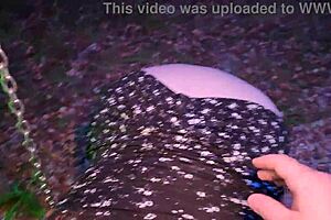 Fucked obedient fat girl on the swings in the village in the mouth and tight huge ass and cum on big tits