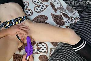 Petite 18+ stepsister uses trident vibrator for insane g-spot orgasms in close-up