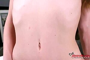 Brunette Macy Meadows Rubs Pussy Before Licking Cock Eagerly