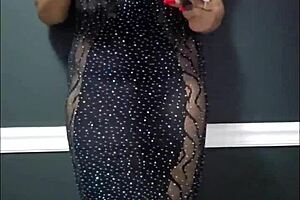 subtle hints of barefoot dancing and shaved pussy lips in this nsfw grwm for sex club night with muscular black babe in dress and heels