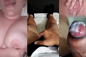 i saw my ex masturbating her tight little pussy all wet so i jerked my small penis watching her.