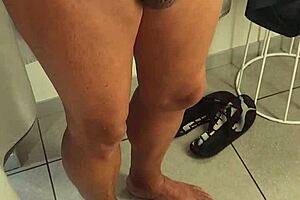 Intense Solo Masturbation With Huge Cock In Public Changing Room. Feeling So Excited And Aroused During Outdoor Flashing.