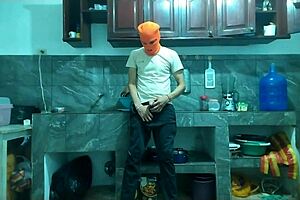 From Flaccid Penis to Erect Penis 25-Year-Old Man with a Big Penis Masturbates While Waiting for His Best Friend in the Kitchen