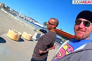 Extrem shocks while anal and pussy fuck on the beach