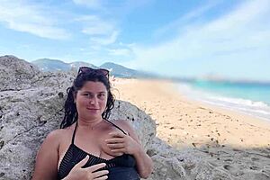 Horny Curvy Stepmom Flaunts Huge Tits and Hairy Pussy on Public Beach