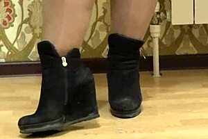 foot fetish trying on different shoes on plump legs in nylon pantyhose? amateur curvy milf pawg with big ass?