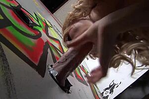 hot blonde babe rides dripping gloryhole cock to orgasm