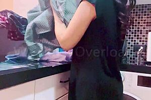 Pov of wetpinay in school uniform washing up after filming