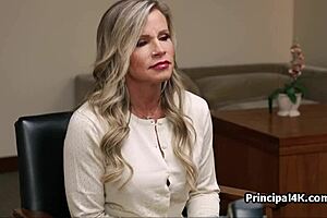 Milfs deep pussy drilling on the head teachers desk with monster cock blowjob