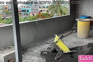 sucking that pervert construction worker's big cock right on the site