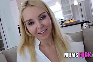 Dont worry honey, stepmommy helps with your massive erection. She gives handjob and blowjob to cute young guy.
