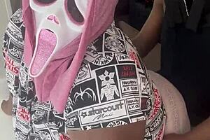 we paused the halloween party for a quick creampie with ebony milf