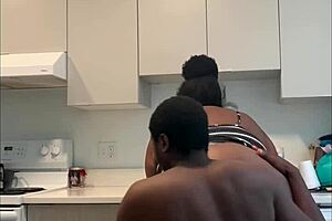 Kitchen Sex with Wet Shaved Pussy Lick Cunilingus Muff Diving Big Ass Horny Big Cock