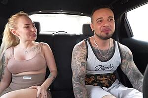 An Italian blonde passenger hooked up with the taxi driver for intense outdoor sex. They went from blowjob to rough cowgirl in the car.