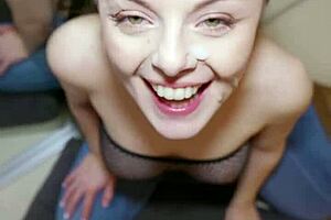 i give a sloppy pov blowjob in the mirror sucking his big cock until he cums with facial all over my face as amateur slut