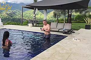 salome gil this hot latina milf with big tits and ass turns photoshoot into rough pool sex with spanish photographer